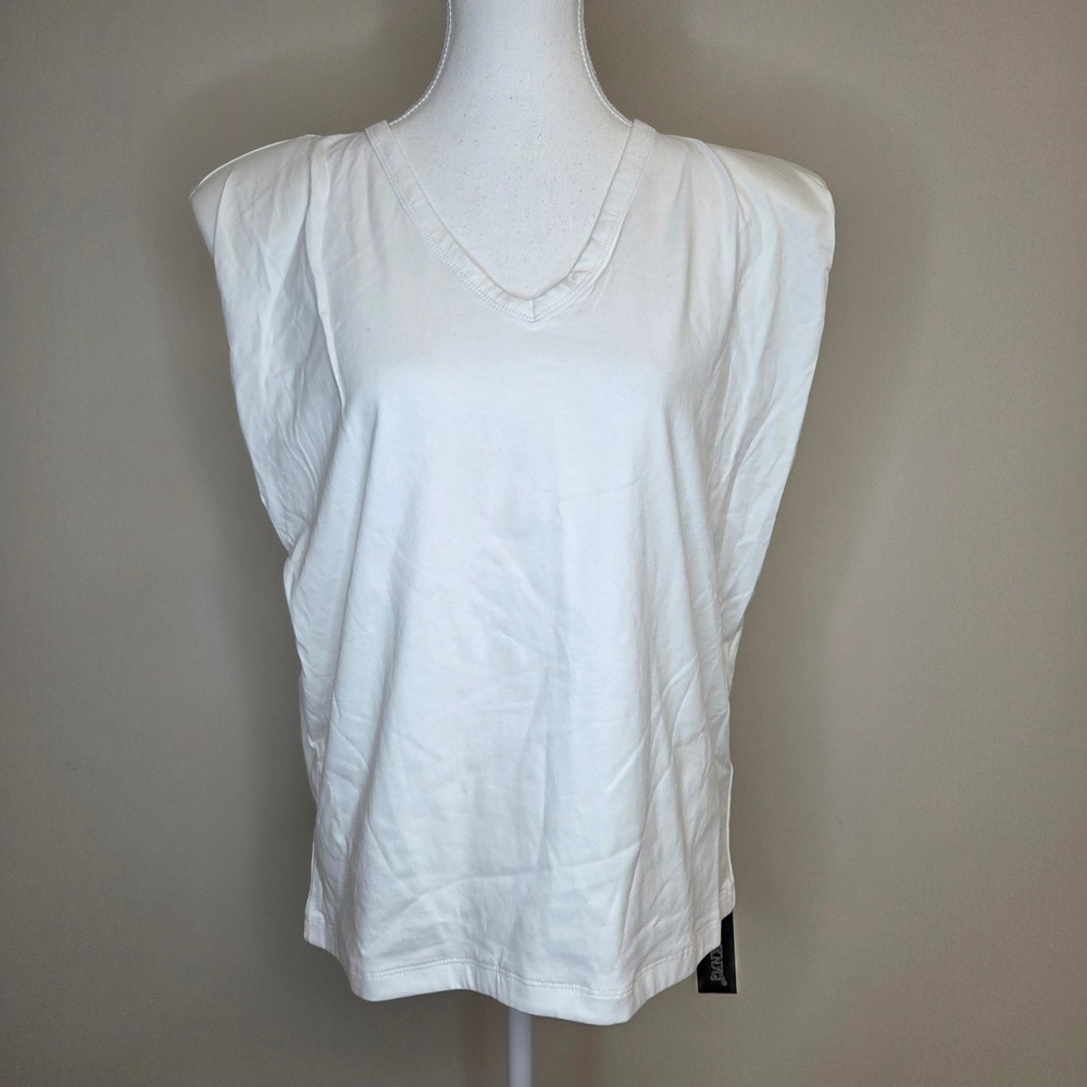 BlankNYC Womens White V-Neck Shoulder Pad Muscle Tee Tank Top Small NEW